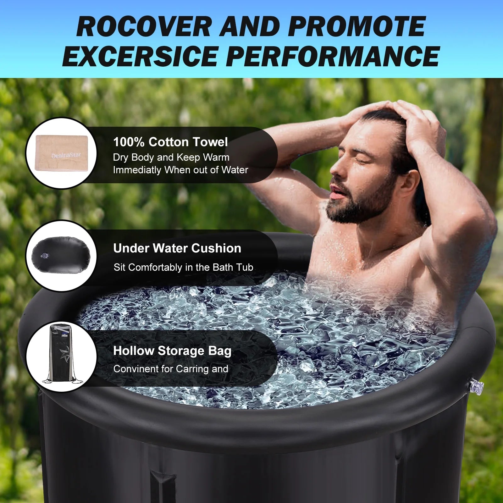 Portable Ice Bath Tub, 88 Gal Cold Plunge for Athletes - Durable Inflatable Design, Indoor/Outdoor Use